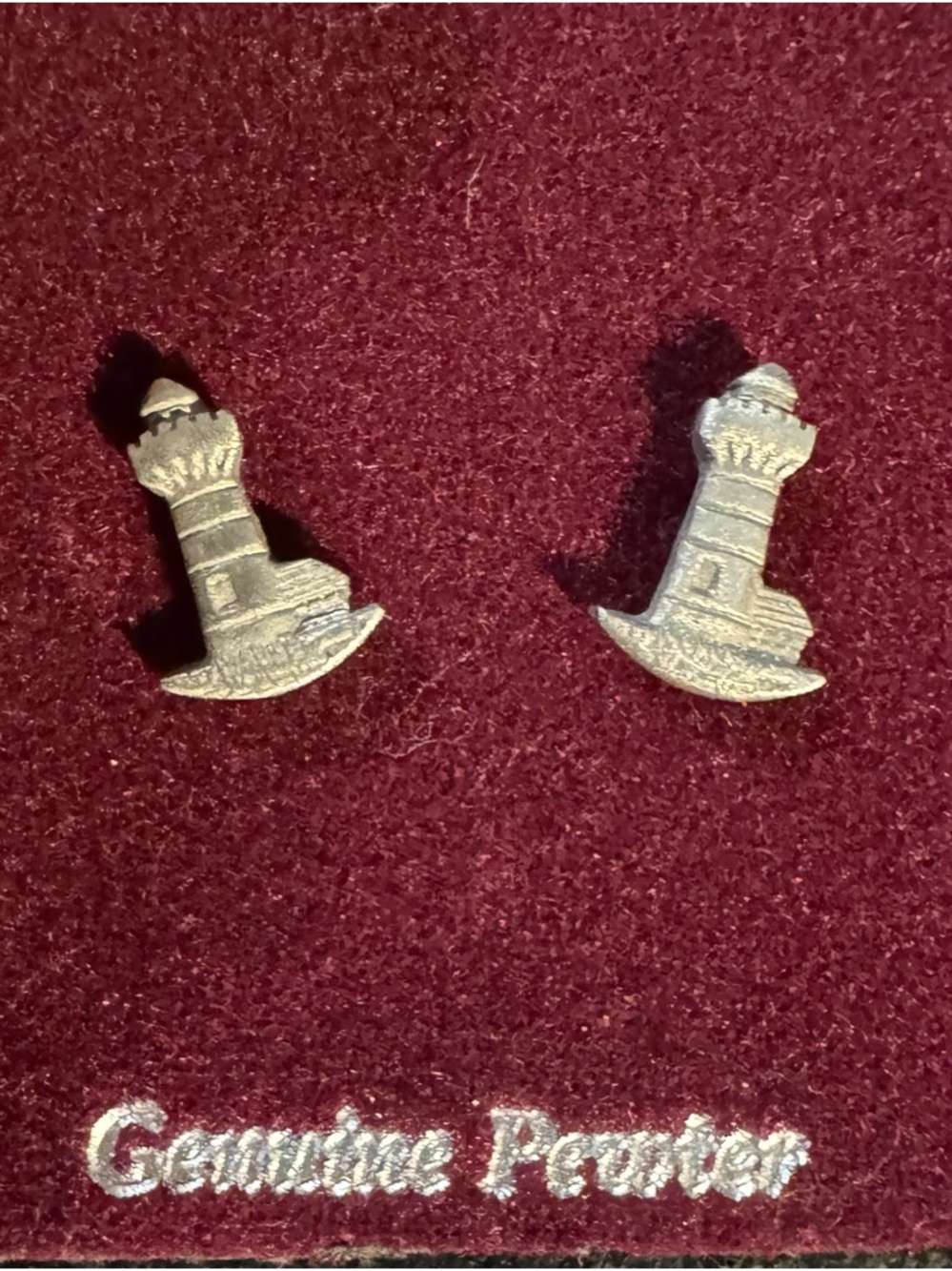 Genuine Pewter Lighthouse Pin Earrings - Silver Tone
